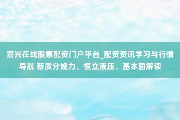 嘉兴在线股票配资门户平台_配资资讯学习与行情导航 新质分娩力、恒立液压、基本面解读